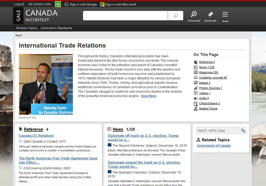 Gale In Context: Canada Topic Page