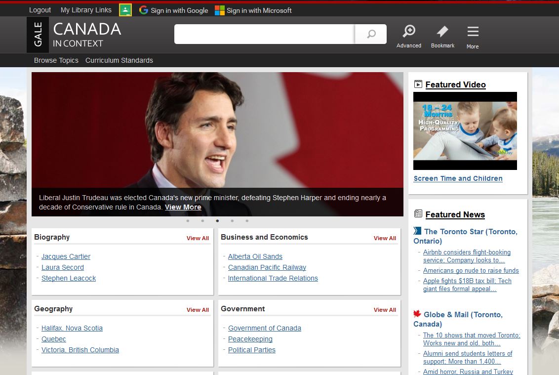 Gale In Context: Canada Home Page