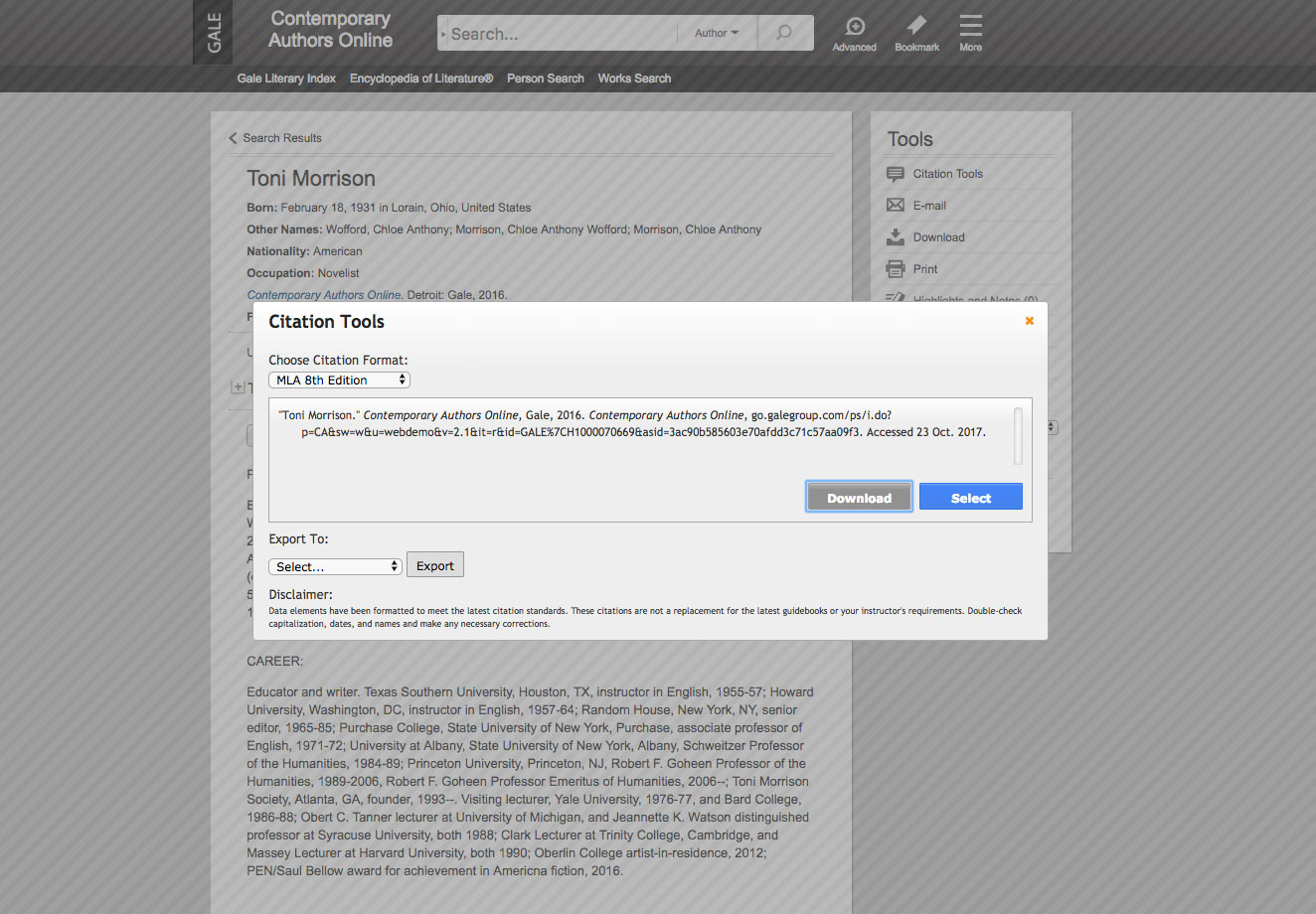 Citation tools screenshot.