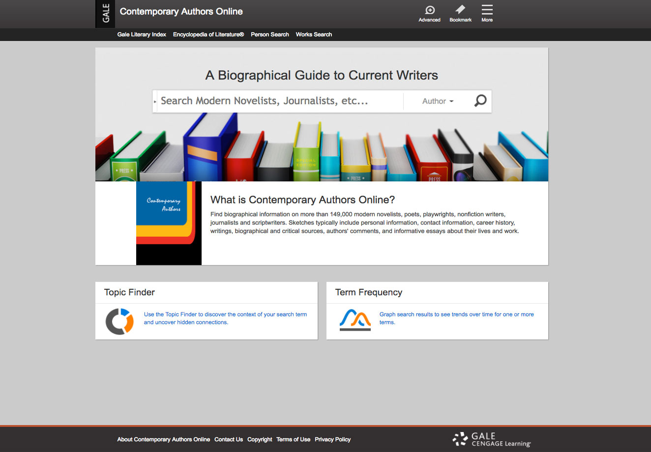 Gale Literature: Contemporary Authors home page screenshot
