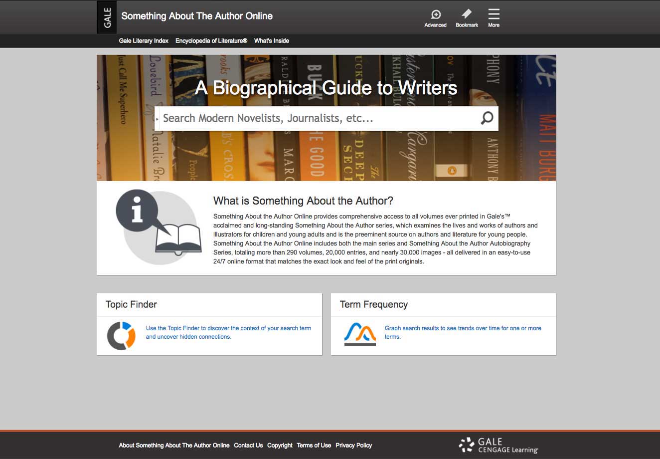 Gale Literature: Something About the Author  homepage screenshot.