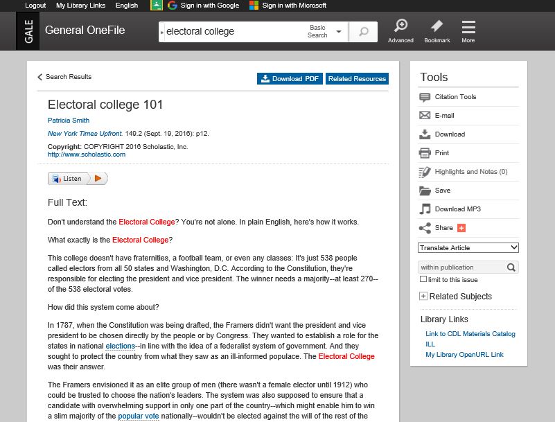 Gale General OneFile article view