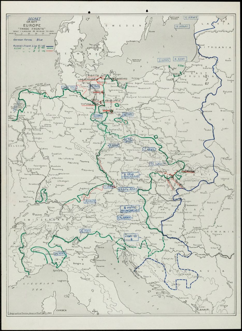 'Italy: Main front and coast defence' Map, based on information from decrypts of high-grade traffic, of dispositions of enemy forces in Egypt, Tunisia, Yugoslavia, Italy (Anzio beachhead), France. July 29, 1942-August 29, 1944. MS Government Communications Headquarters: HW 13